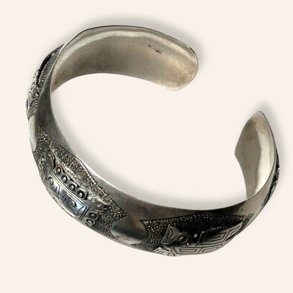 Mexican / Aztec 900 silver cuff bracelet - Picture 7 of 14